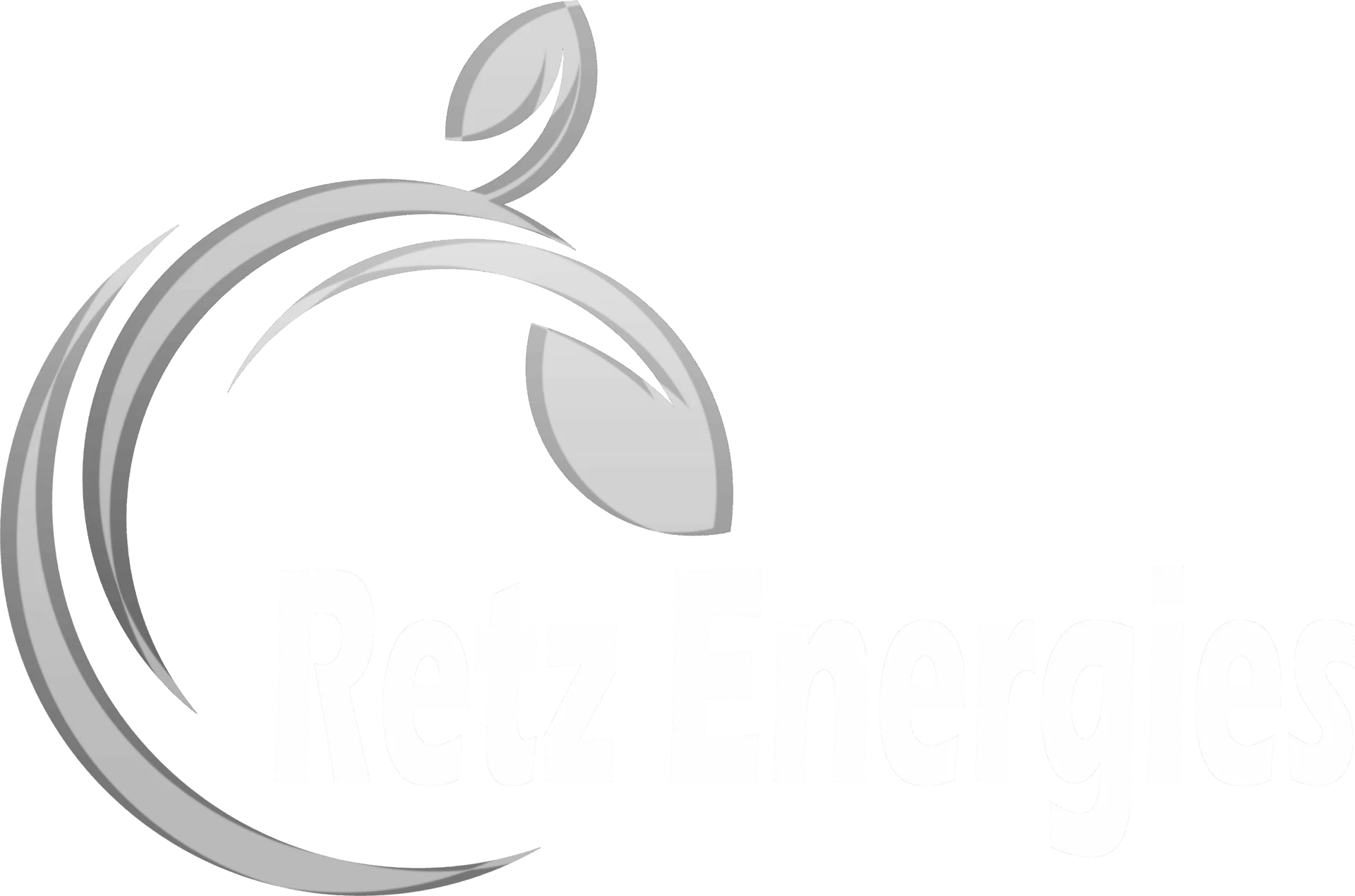 Symbole graphique Retz Energies en niveaux de gris avec cercle stylisé et deux feuilles